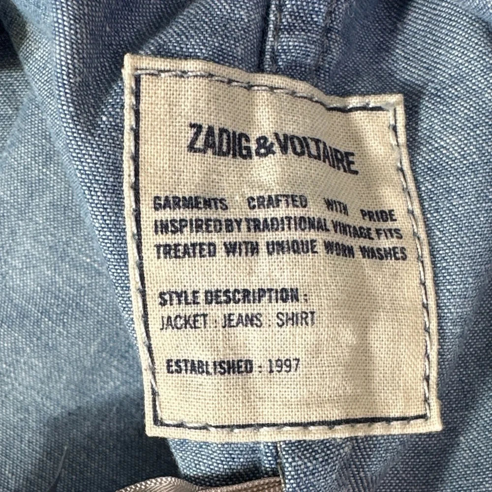 Zadig & Voltaire Denim Button Up Shirt C’est Alright Graphic Back Light Wash - Picture 7 of 10